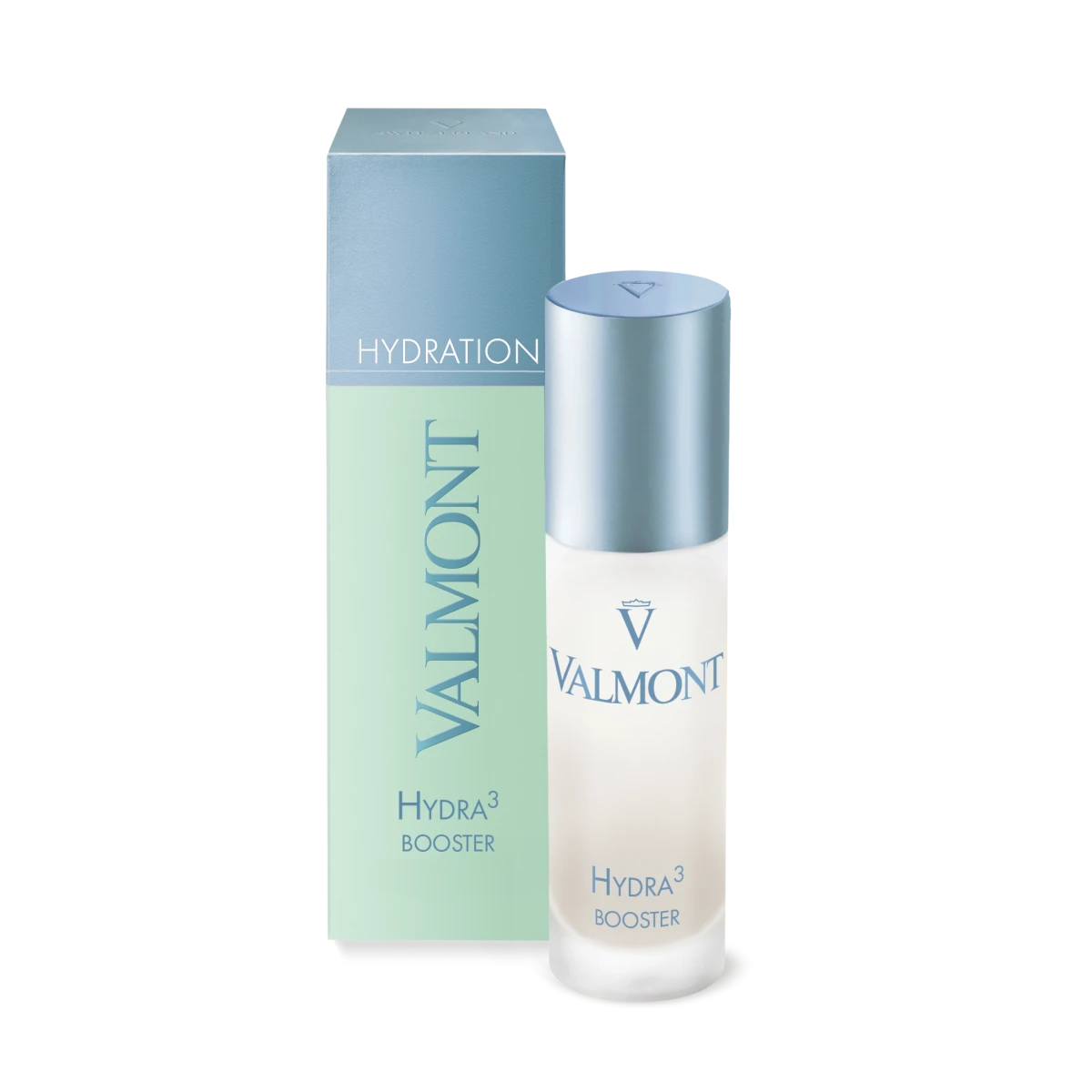 Valmont Hydra3 Booster bottle and packaging on a white background