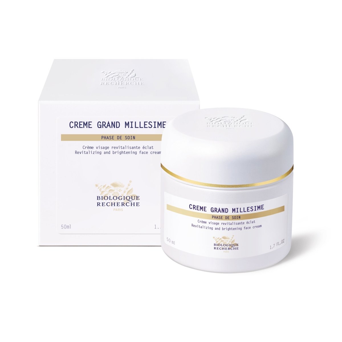 Biologique Recherche Crème Grand Millesime cream jar and packaging on a white background