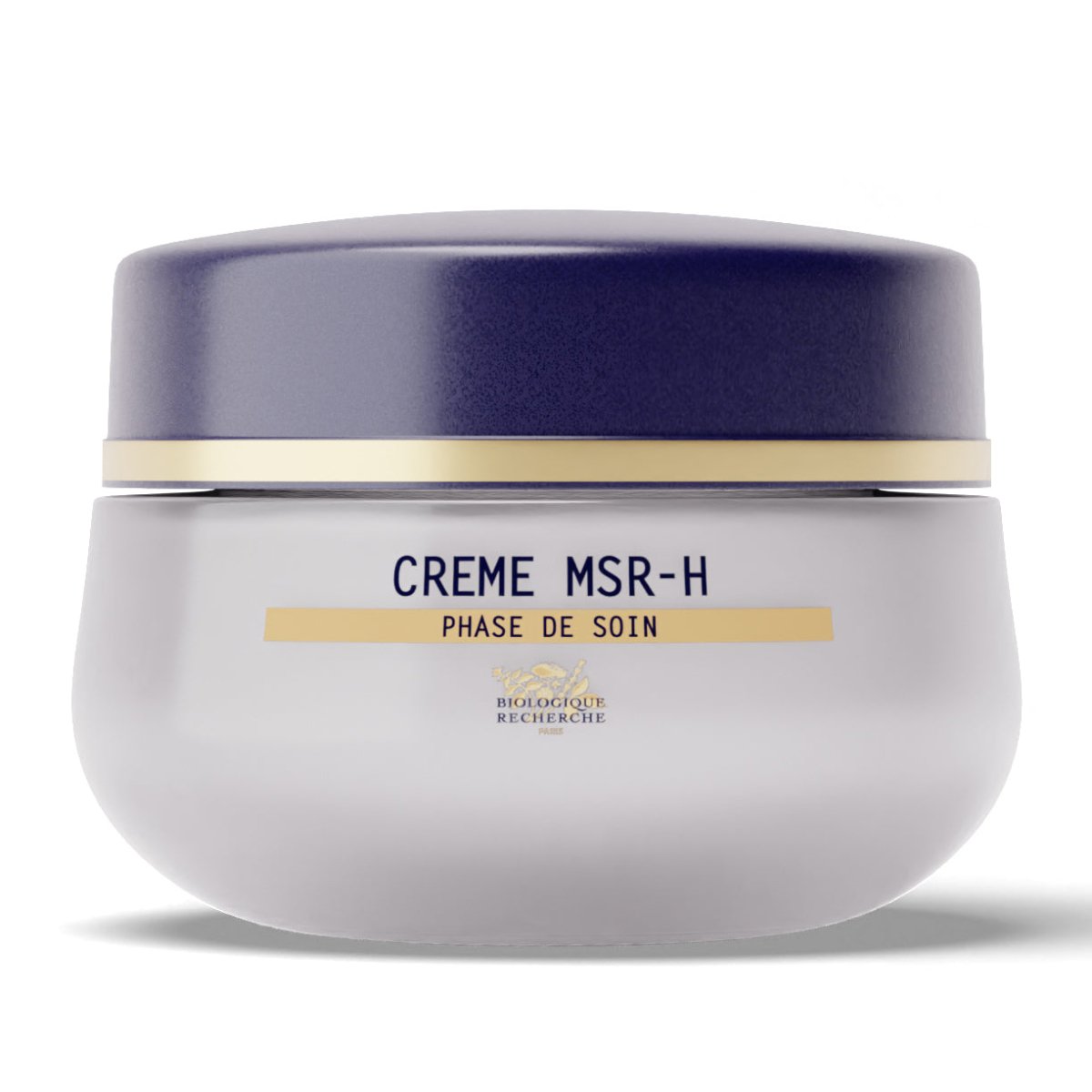 Jar of Creme MSR-H with a blue lid on a white background